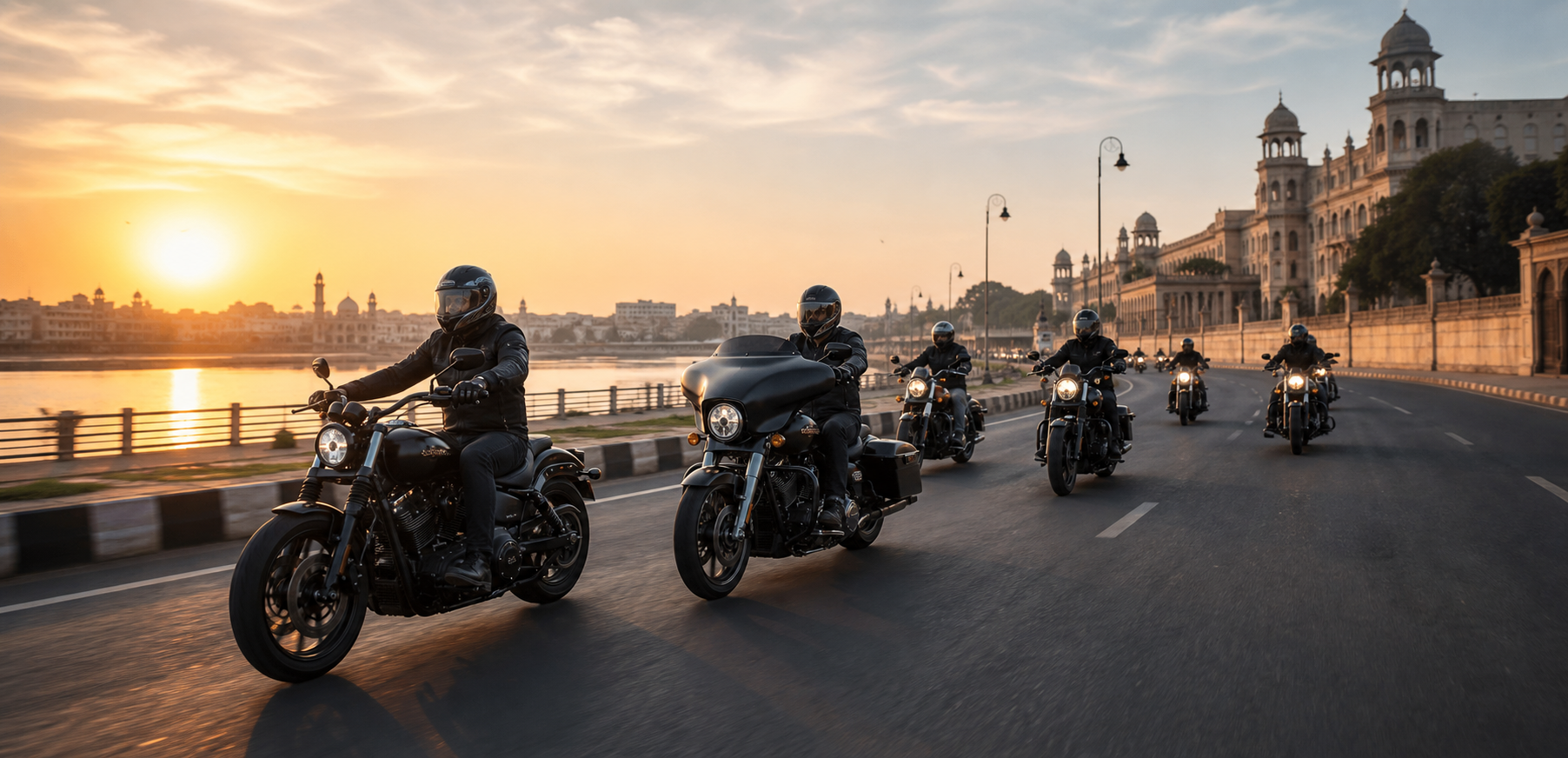 Motorcycle riders on a Lucknow morning road